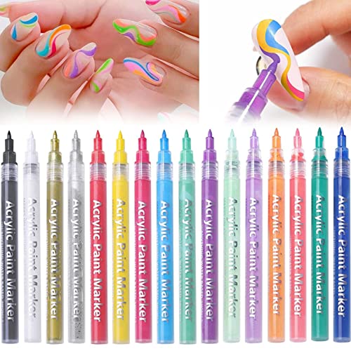 עט ציפורניים עמיד למים עט לק, 16 צבעים אמנות ציפורן 3 עט צבוע, מהיר יבש לאורך זמן עשה זאת בעצמך קווים