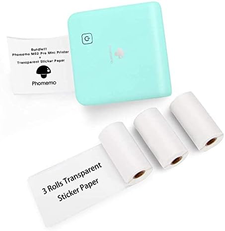 Phomemo M02 Pro Mini Mini Bluetooth מדפסת Phock Phock Phock עם 3 גלילים נייר מדבקה שקוף, תואם ל- iOS