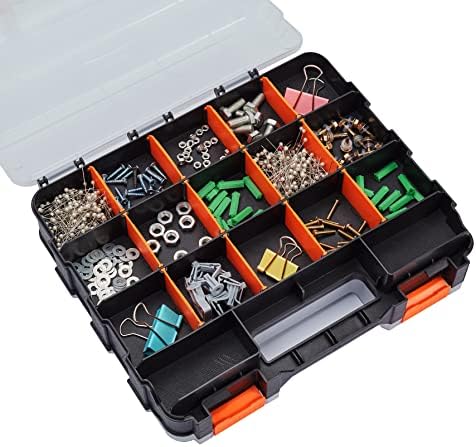 Canstar Tools ארגון ארגז חלקים קטנים תיבת אחסון מארגן חומרה צד כפול 34 תאים עם מחלקים מפלסטיק נשלפים לברגים,