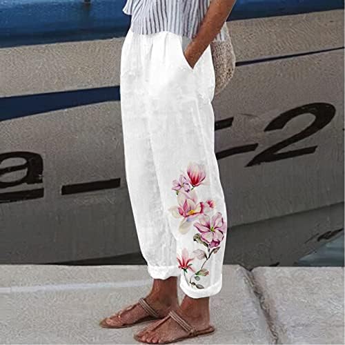 ZDFER לנשים קיץ הדפס פרחוני מזדמן מכנסי כותנה רופפים מכנסיים מותניים אלסטיים מכנסי טרנינג מכנסי טרנינג עם