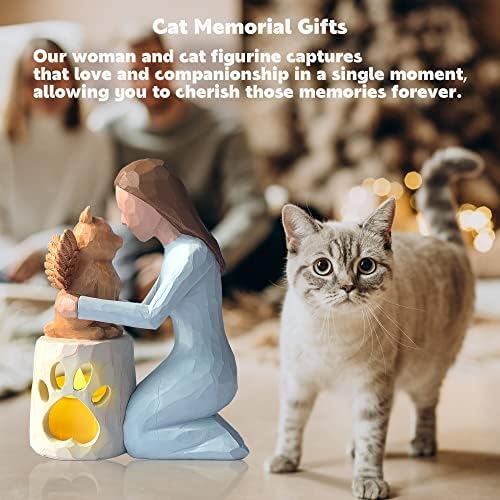 חתול זיכרון מתנות - מלאך חתול פמוט פסל עם הוביל נר-חתול אובדן אהדה מתנה עבור חתול מאהב-חתול צלמיות