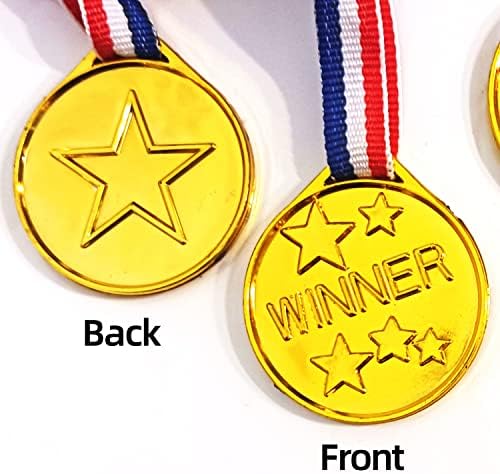 30 חתיכות מדליות זהב לילדים, מדליות פרס זוכות פלסטיק, מדליות על פרסים לילדים עם סרט צוואר לספורט בבית