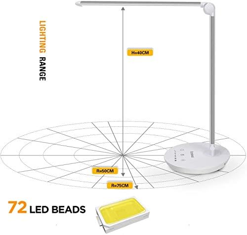 מנורת שולחן LED של Ecoland, מנורות שולחן בקרת מגע למשרד ביתי עם יציאת טעינה USB, אור שולחן עמקי עם 7 ברמות