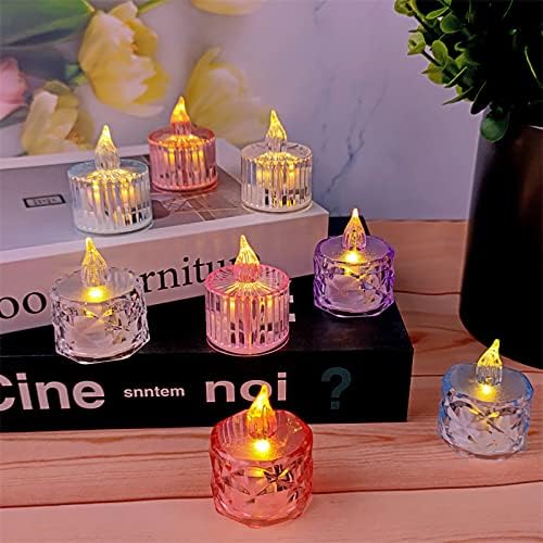 Gouccpu 12 פאק LED גביש נר נר אור שולחן מרכז חתיכת נרות חסרי פליטה שקופים תה קטן שעווה ליום הולדת