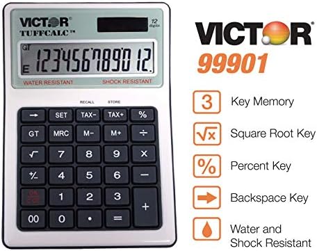 ויקטור 99901 מחשבון Tuffcalc, לבן, 1.8 x 4.6 x 6.5