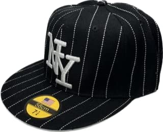 ניו יורק פסים מצויד כובע היפ הופ בייסבול כובע כובע. גודל גדול 58 סנטימטר. 7 1/4 שחור וכחול כהה