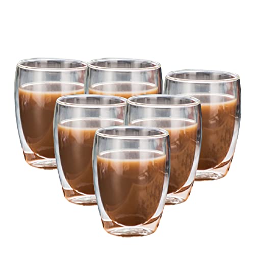 סט של 2, 4, 6 ספלי זכוכית קיר כפול, ספלי קפה גדולים, כוס מבודדת 12 גרם מושלמת למשקאות קרים או חמים