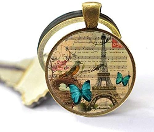 וינטג 'פריז אייפל קבוצ'ון זכוכית פרפר מגדל מחזיק מפתח