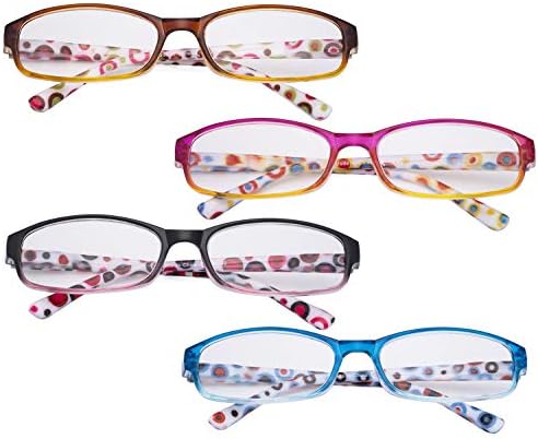 Eyekeppper 4 חבילות נשות משקפי קריאה - קוראים חמודים עם נקודות פולקה צבעוניות מקדש דפוסים לנשים שקוראים