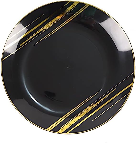מעגל בלסה 10 זהב שחור סיבוב 10 בארוחת סלט חד פעמית צלחות פלסטיק להדפסים מתכתיים אירועי מסיבה