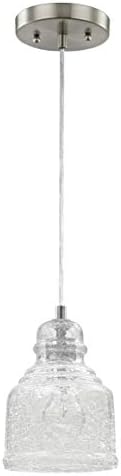 תאורת ווסטינגהאוס 6309200 קלה אחת, גימור ניקל מוברש עם תליון מיני מקורה של זכוכית פיצוח, לבן, לבן