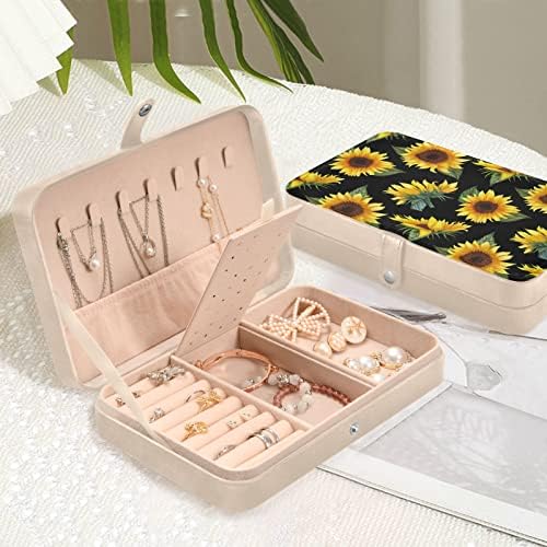 חמניות של Innewgogo על קופסת תכשיטים קטנה ושחורה מארגן תכשיטים עור PU