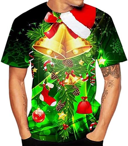 חולצות טריקו של שרוול קצר לחג המולד לחג המולד לגברים, חג המולד מצחיק סנטה קלאוס הדפס צוואר עגול