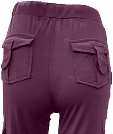 IYYVV חבר נמוך מכנסיים נמוך נשים טרקלין ספורט סולידי מכנסי קיץ רכים נמתח פלוס כפתורים בגודל רגל רחבה