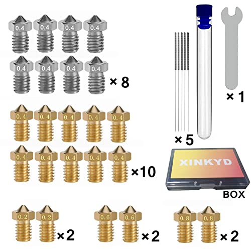 Xinkyd 30 pcs 3D חרירי מדפסת ערכת ניקוי, חוט M6 Out Out עבור זרבובית V6 זרבובית V5 זרבובית ו -5