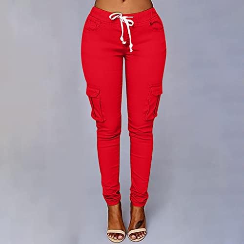 CHGBMOK מכנסיים בעלי המותניים הגבוהים לנשים נמתחים מכנסיים רזים עם מכנסי עיפרון של כיס דש מכנסי