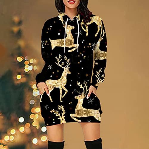 מכוער חג המולד סווטשירט שמלה לנשים חמוד חידוש מודפס ארוך שרוול הסווטשרט שמלה ארוך סוודר למעלה