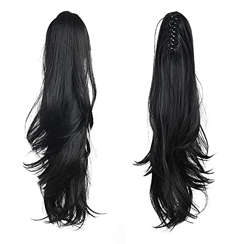 קוקו הארכת, שחור שיער הרחבות קוקו הארכת טופר לנשים מתולתל שיער חתיכה 24 סינטטי פוני זנב שיער הרחבות
