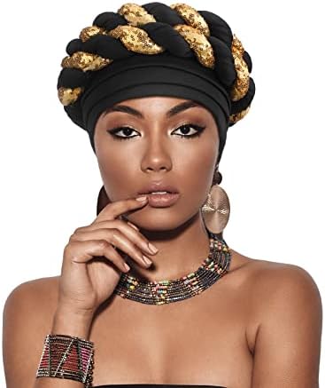 4 יח 'עטיפות ראש טורבן אפריקאיות לנשים שחורות כובע כפה צמה נמתחת טורבן שיער טורבני מעוות טורבנות ראש מעוות