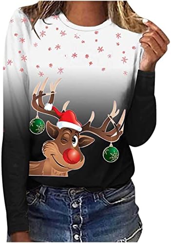 חג המולד ארוך שרוול חולצה לנשים צוות צוואר שיפוע חולצות מקרית רופף למתוח קומפי חג המולד בסוודרים בסיסי חולצות