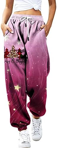IIUS מכנסי זיעה במותניים גבוהות לחג המולד לנשים מכנסי רץ רצים תחתונים עם מכנסי טרקלין בכיסים מכנסי ריצה רחבים