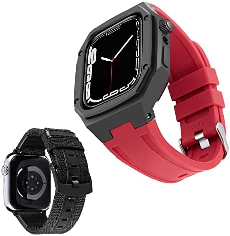 BINLUN תואם להקת Apple Watch 44 ממ 45 ממ 2 חבילה פס שעון נירוסטה סיליקון עם מארז פגוש מגן מחוספס מתכת,