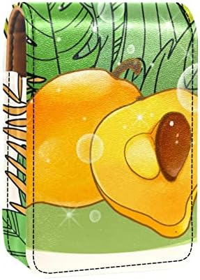 מיני איפור תיק עם מראה, מצמד ארנק מעוור שפתון מקרה, צהוב אפרסק טרופי צמח פירות