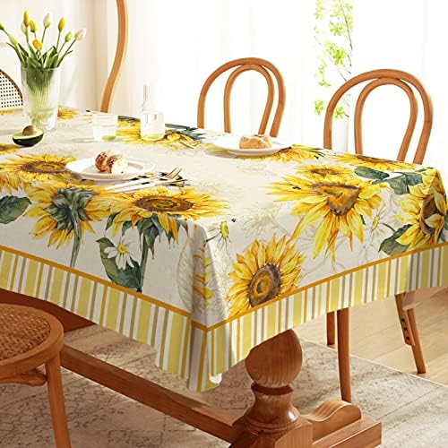 מפת שולחן חמניות, בד שולחן פרחוני של בית חווה לשולחנות מלבן 60x84, גמדי חמניות צהוב וינטג
