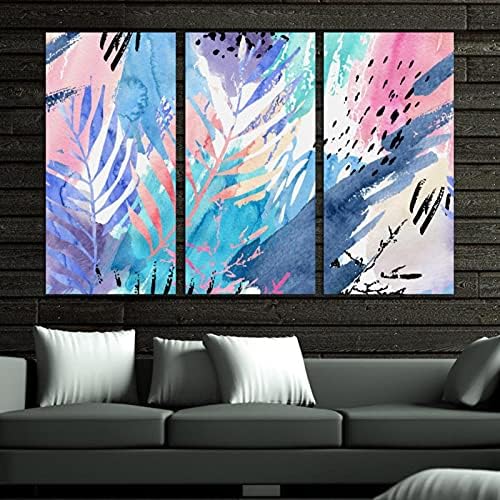3 פאנלים ממוסגרים קיר קיר קיר בצבעי מים בצבע ורוד עלים צבועים עלים ציורים שמן ציורי שמן אמנות ביתית מודרנית מוכנה