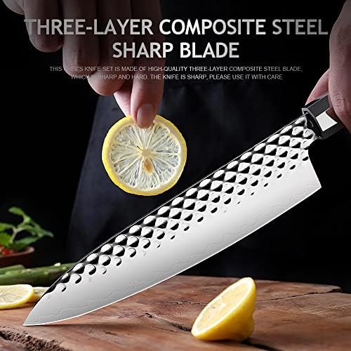 מערכות סכין מטבח, 4 יחידות סכין פלדה מרוכבת 3 שכבתה יפנית שף נירוסטה שף בשר קפיץ זייף פטיש פטיש סט סכין סט