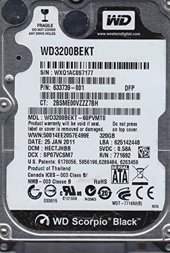 WD3200BEKT-60PVMT0 Western Digital 320GB 7200RPM SATA 3.0 GBPS 2.5 אינץ 'עקרב כונן קשיח