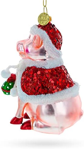 חזיר בקישוט כובע סנטה זכוכית קישוט לחג המולד 4.75 אינץ '