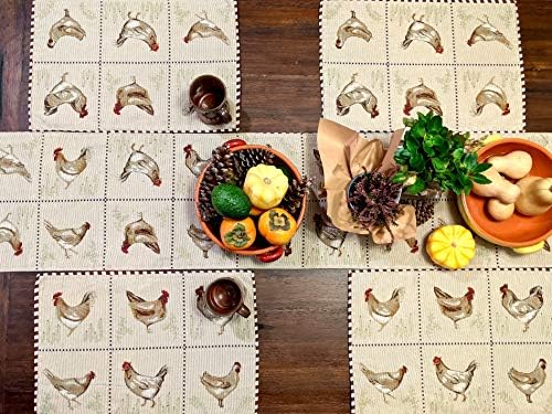 טאץ '13 x 72 כפרי בית חווה תרנגול תרנגולות עתיקות וינטג' מסורתי דקורטיבי שטיח ארוג מטבח אוכל