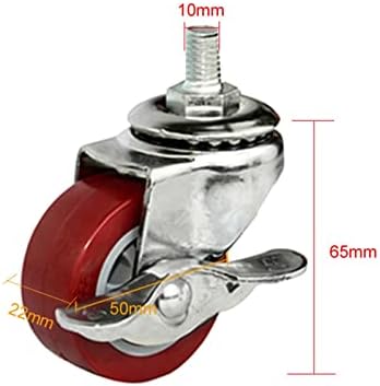 גלגל גלגלית ריהוט אדום 2 אינץ ' עם בלם עשוי פו אילם, עם מוט סיבוב בוכנה מ10 על 15 חומרת ריהוט 2