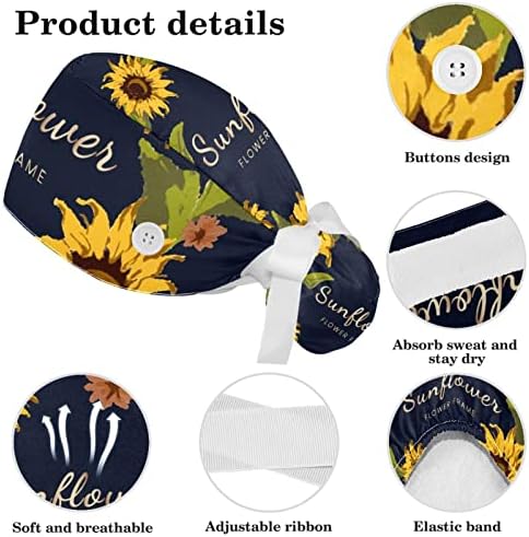 פרחים וצמחים כובע קרצוף מתכוונן עם כפתור עם כפתור, רצועת זיעה עם כובע עם שיער קשת מקושק