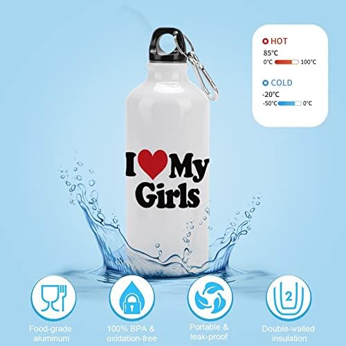 אני אוהב את הבנות שלי ספורט בקבוק אלומיניום נייד בקבוקי מים ספורט ניידים עם קרבינר ומכסה טוויסט