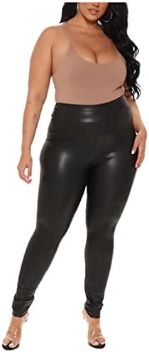 מנהונג כושר נשים בגודל גדול מכנסי מכנסיים מותניים גבוהים מכנסי עור שחורים דקיקים מכנסי טרנינג נמתחים