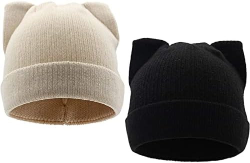 חדר חתול אוזני כובעי חם צמר כבל לסרוג כפת חורף כובעי עבור נשים בנות בסתיו חורף