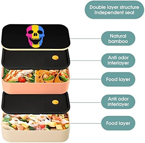 דגל Pansexual Skul Bento Bento קופסת ארוחת צהריים דליפה בנטו קופסת מזון עם 2 תאים לפיקניק עבודה לא
