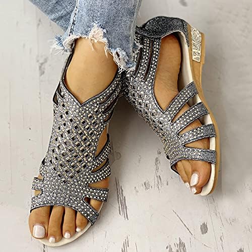 סנדלים רומאים של גואנגיואן נשים רחבות וינטג 'חוף סיבתיות נעליים סיבתיות עם כרית נוחה נעלי בית הליכה