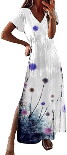 שמלות מקסי של Gufesf לנשים 2023, נשים שמלות ארוכות שרוולים קצרים שמלה ללא שרוולים פרח עניבה דפוס שמלת