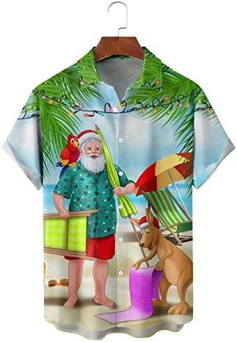 חולצת חג המולד של XXBR לגברים כפתור שרוול קצר כושר רגוע, חולצות מצחיקות חג המולד מצחיק סנטה קלאוס
