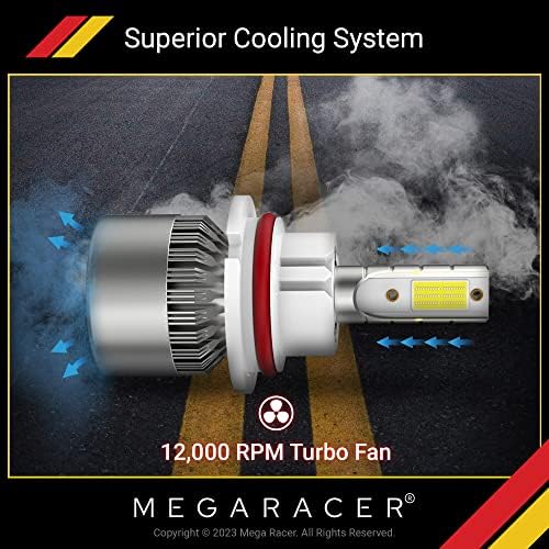 Mega Racer 9007/HB5/HB1/9004 נורות פנס LED - 6000K יהלום לבן, 12V 40W 8000 לומן, 2 צדדים, צ'יפס LED, IP68 מדורג