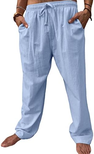מכנסי פשתן מזדמנים של גברים רופפים בכושר קל משקל משקל קלים חוף קיץ מכנסי יוגה מכנסיים ארוכים