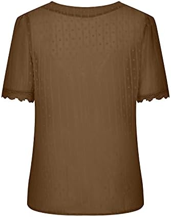 מקרית חולצות לנשים שוויצרי דוט מוצק עמוק תחרה קצר שרוול אלגנטי רופף מתאים חולצות משרד חולצות