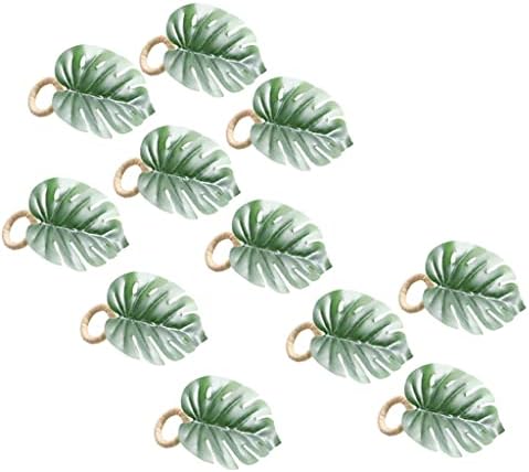 טבעות מפיות של Pqkdy סט של טבעת מפית עץ 10 פלם, אבזמי סרוויטה עלים ירוקים (צבע: A, גודל