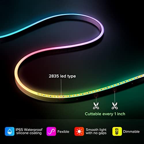 Treeonic RGB אורות חבל ניאון 16.4ft, 12V 5 מ 'WiFi צבע חכם LED ניאון עם Bluetooth App Control Alexa