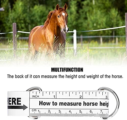 מקל מדידת סוס NWEJRON, סרט מדידת סוסים נייד 2.5 מ 'תרשים דו צדדי קלטת סוס לחווה לבעלי חיים