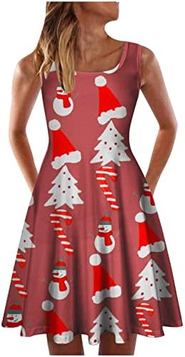 נשים של שרוולים נדנדה שמלה מזדמן חג המולד הדפסת סקופ צוואר שמלה קיצית קיץ החוף מזדמן מידי קו שמלה