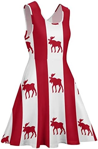 באיקוטואן איילים סמל על קנדי דגל נשים של חוף טנק שמלת מיני נדנדה מודפס ללא שרוולים קיץ
